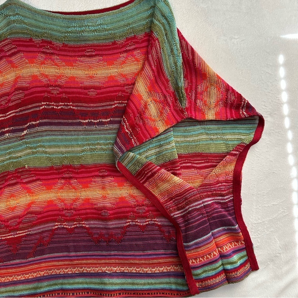 Lauren Ralph Lauren Womens Rainbow Linen Kaftan Top XL Poncho Aztec Southwest - Picture 3 of 8